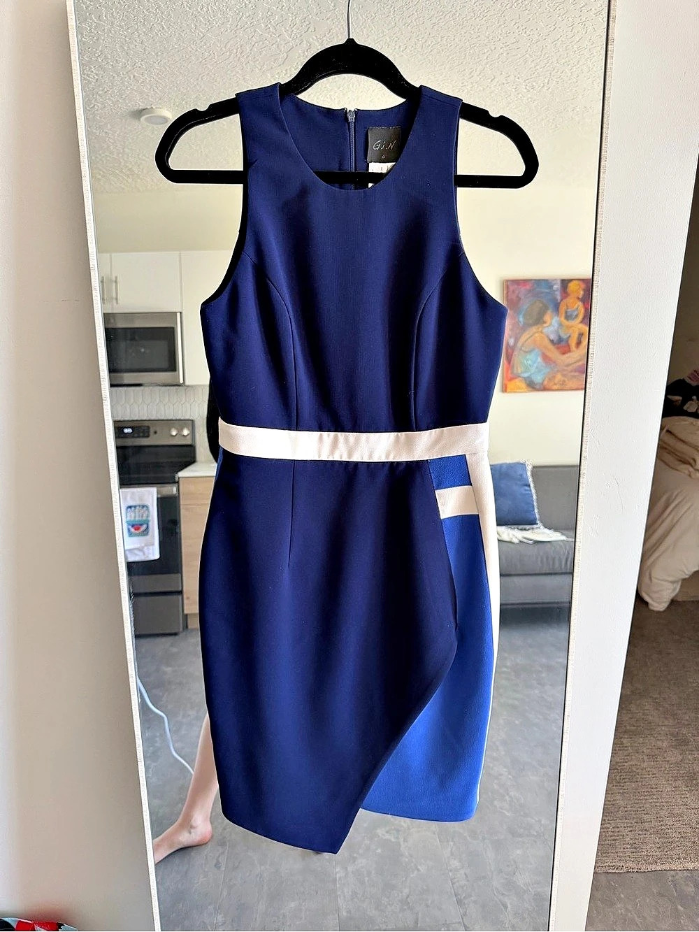 G.I.N Color Block Midi Dress in Blue & White Size Large Like New